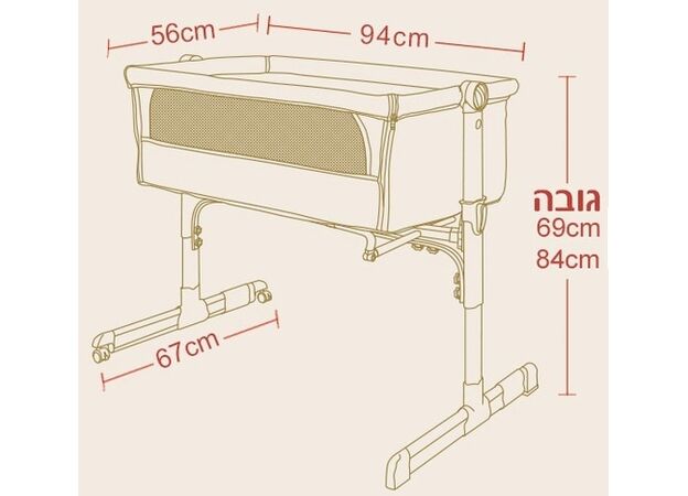 עריסת תינוק מתקפלת שהופכת ללול משי פלוס עם מצבי גובה, דופן נפתחת ומזרון נושם - אפור כהה Queenix