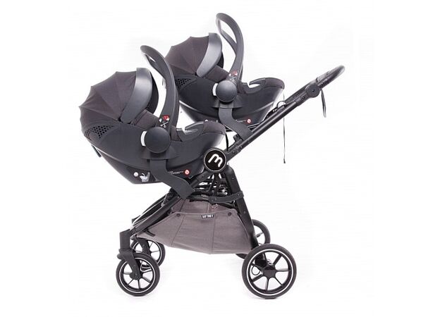 עגלת תאומים צרה בייבי מונסטרס Easy Twin 4 עם מדרך רגלים מכוונן (בד בסיס אפור) Baby Monsters