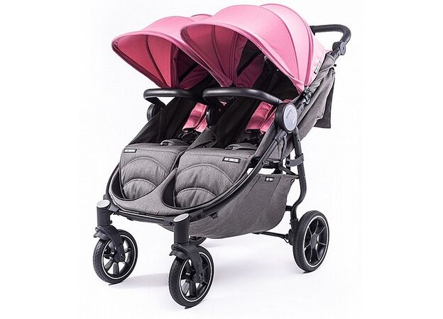 עגלת תאומים צרה בייבי מונסטרס Easy Twin 4 עם מדרך רגלים מכוונן (בד בסיס אפור) Baby Monsters