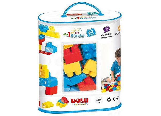 שק רב פעמי עם 60 לבני בניה גדולות וצבעוניות Dolu Toys
