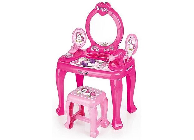 סט שולחן איפור עם שרפרף, מראה ו 15 אביזרי משחק Dolu Toys